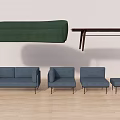Modern Sofa and Coffee Table Set with Green Couch Brown Table and Gray Seating 3d model