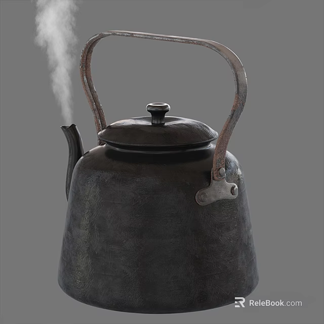 Black Metal Teapot With Steam Rising Classic Design For Tea Brewing 3d model 