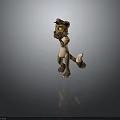 Anthropomorphic Cat Character With Yellow Eyes Brown Body White Tail Tip In 3D Standing Pose