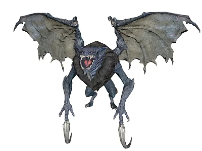 Bat-like Creature with Large Wings Sharp Claws and Open Mouth Showing Fangs 3d model