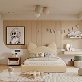 Cute Children's Room Interior With Yellow Bed Wall Painting Ceiling Balloons Storage Cabinets And Carpet