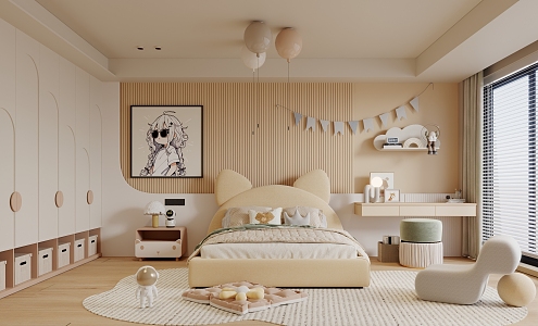 Modern Cream Style Children's Room Minimalist Cream Children's Room 3d model