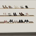 Various Styles of Shoes Including High Heels and Sneakers Displayed on Shelves