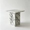 Sleek Marble Coffee Table With Square Top And Pedestal Base Featuring Natural Veins