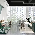 Modern Milk Tea Shop Interior With Bar Counter Seating And Green Plants