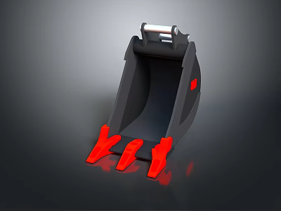 Heavy Duty Construction Function Vehicle Excavator Bucket With Red Teeth Design 3d model
