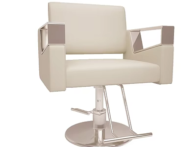 Modern Beige Leather Salon Chair With Square Armrests And Silver Swivel Base 3d model