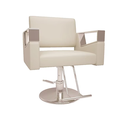 Modern Beige Leather Salon Chair With Square Armrests And Silver Swivel Base 3d model