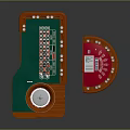 Wooden Gambling Table Set With Green Felt Roulette Wheel And Red Semicircular Poker Table