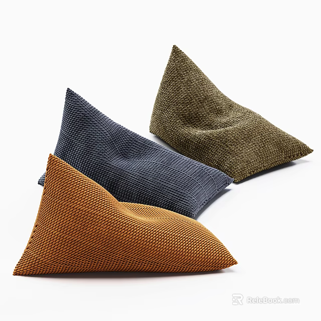 Three Colorful Bean Bag Chairs With Textured Fabric And Modern Design 3d model 