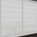 Modern White Vertical Curtains Allowing Light Through Wooden Floor And Potted Plant