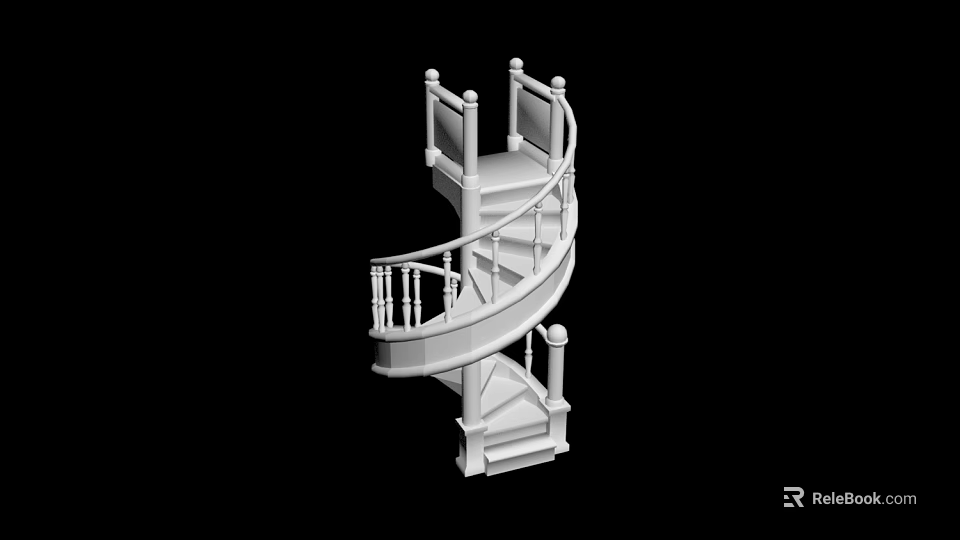 Classic White Spiral Staircase With Ornate Railing And Baluster Design 3d model 
