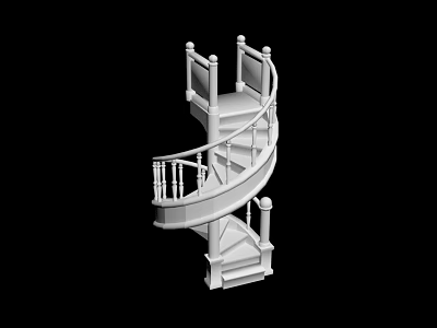 Classic White Spiral Staircase With Ornate Railing And Baluster Design 3d model