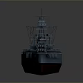 Detailed 3D Battleship Model With Gray Hull Red Bottom And Turrets
