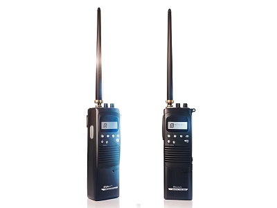 Pair of Black Walkie Talkies With Long Antenna And Digital 3d model