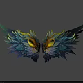 Colorful Mythical Wings With Yellow Eyes And Intricate Feather Details