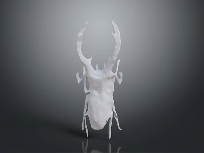 White Horned Beetle Sculpture With Detailed Texture And Shiny Surface On Gray Background 3d model