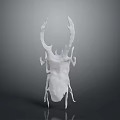 White Horned Beetle Sculpture With Detailed Texture And Shiny Surface On Gray Background