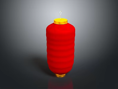 Red Decorative Lantern With Yellow Top Base And Lit Candle Wick 3d model