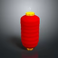 Red Decorative Lantern With Yellow Top Base And Lit Candle Wick