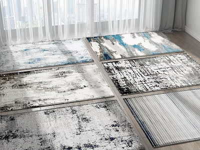 Modern Abstract Square Rugs With Blue White Gray Patterns For Indoor Floor Decor 3d model