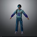 Man Wearing Blue Gradient Hoodie With Backpack And Sunglasses In Casual Blue Jeans Outfit
