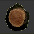 Natural Tree Stump Stool With Rough Wood Grain And Green Textured Base