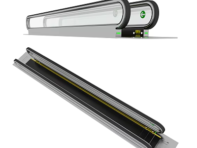 Modern Escalator With Transparent Handrails Yellow Step Edges And Sleek Design 3d model