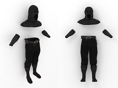 Black Clothing Set Featuring Hooded Top Pants Belt Gloves And Boots 3d model