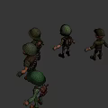 Four 3D Cartoon Men Soldiers Characters Standing In Different Military Uniforms