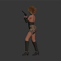 Stylish Woman With Curly Hair Wearing Leopard Print Mini Dress Black Gloves Knee High Boots