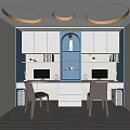 Modern Study Room Interior With Two Desks Wall Cabinets And Circular Ceiling Lights 3d model