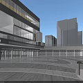Modern Commercial Street Design Featuring Retail Shops Green Decorations And Pedestrian Walkway