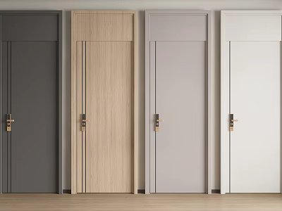 Modern Hinged Doors In Dark Gray Light Wood Light Gray And White Designs 3d model