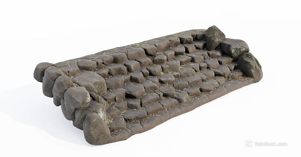 Natural Style Stone Stairs Constructed With Stacked Stone Blocks And Earthy Design 3d model 