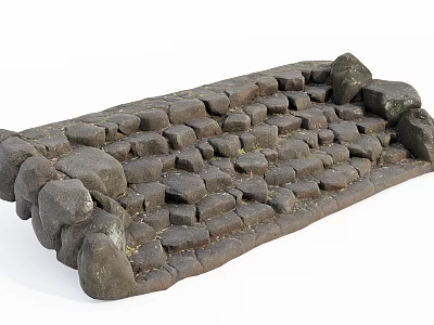 Natural Style Stone Stairs Constructed With Stacked Stone Blocks And Earthy Design 3d model