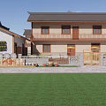 Two Story Rural Self Built House Chinese Style Tile Roof Wooden Balcony Front Lawn