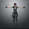 3D Female Military Character With Red Hair Green Uniform Holding Green Bottle And Tool