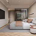 Modern Bedroom Interior Design With Large Bed Area Rug And Built In Cabinets