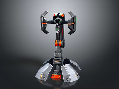 Sci Fi Mechanical Device With Black Gray Orange Stand Up Multi Part Structure 3d model
