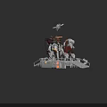 Dual Mechanical Game Movie Characters With Brown Red Armor Cloak Glowing Parts And White Platform