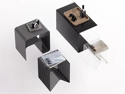 Modern Side Tables With Geometric Design Black Frame And Wooden Top Details 3d model