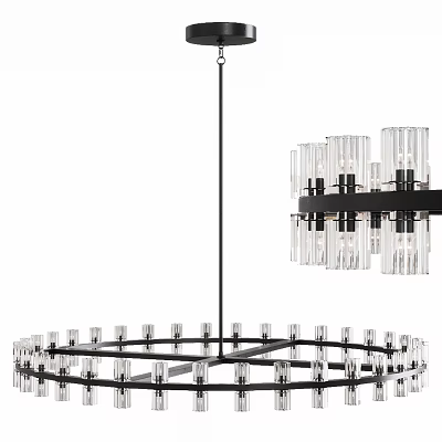 Modern Hanging Chandelier With Black Frame And Multiple Transparent Glass Cylinders 3d model