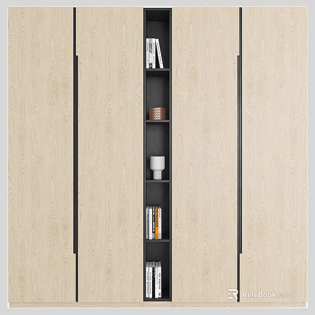 Modern Wooden Bookcase With Cabinet Doors And Open Storage Shelves Design 3d model 