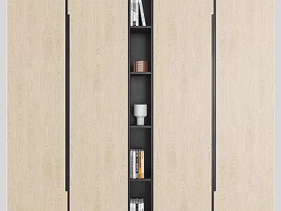 Modern Wooden Bookcase With Cabinet Doors And Open Storage Shelves Design 3d model