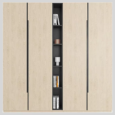 Modern Wooden Bookcase With Cabinet Doors And Open Storage Shelves Design 3d model
