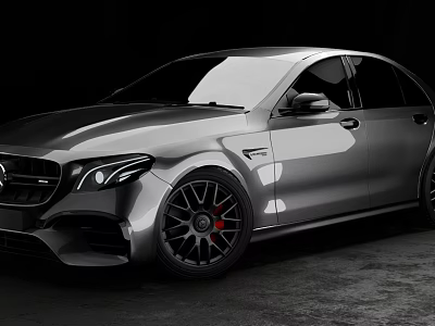 Silver Mercedes Luxury Sports Sedan With Black Alloy Wheels And Red Brake Calipers 3d model
