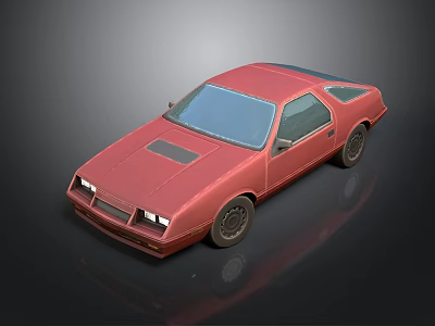 Red Classic Two Door Coupe Car With Blue Windows And Black Wheels 3d model