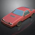 Red Classic Two Door Coupe Car With Blue Windows And Black Wheels