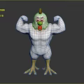 Muscular Chicken Doll With Red Comb Yellow Claws Flexing Muscles Pose